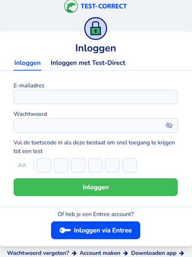 inlogscherm Test-Correct